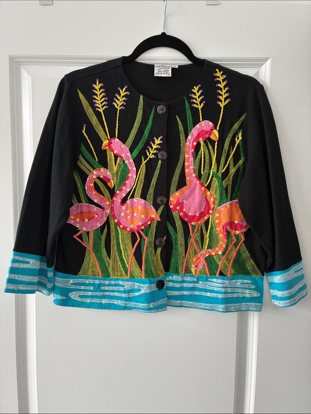 Parsley & Sage Size S Whimsical Embroidered & Sequin Flamingo Button-Down Jacket - Picture 2 of 5